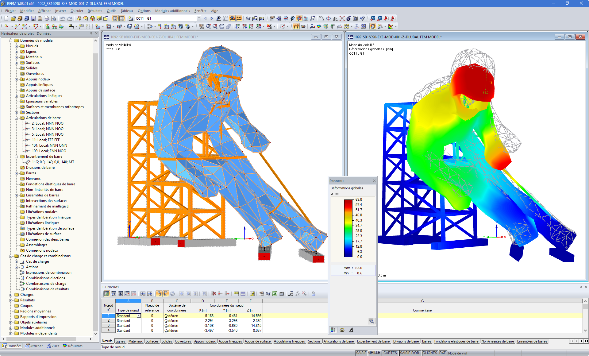 Modèle RFEM de la sculpture en bois « Edy » à St-Moritz, Suisse, avec ses déformations