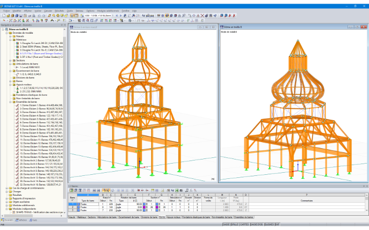 Modèles en 3D dans RSTAB des deux plus grands dômes de l'église (© Moses Structural Engineers)