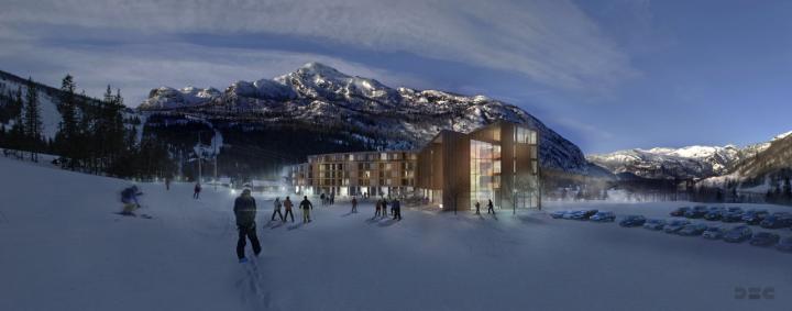 Vue d’artiste du complexe hôtelier Hemsedal Alpine Suites, en Norvège (© DBC AS)