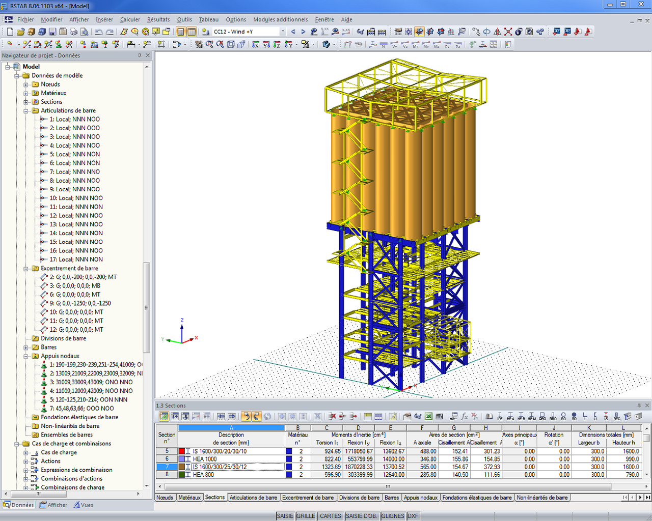 Modèle 3D de la structure porteuse de l’usine de mélange à sec dans RSTAB (© Dietz Würtele)