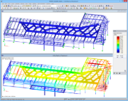 Modèle de la toiture du food court dans RFEM avec résultats de déformation (© Obermeyer a.s.)