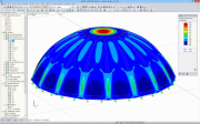 Représentation graphique dans RFEM des moments maximaux de 0,40 kN/m dans la coque (état final) contrainte par son poids propre et une charge de neige de 1,5 kN/m² (© TU Wien)