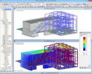 Modèle de la chaufferie et déformations dans RFEM (© AG-inženiring)