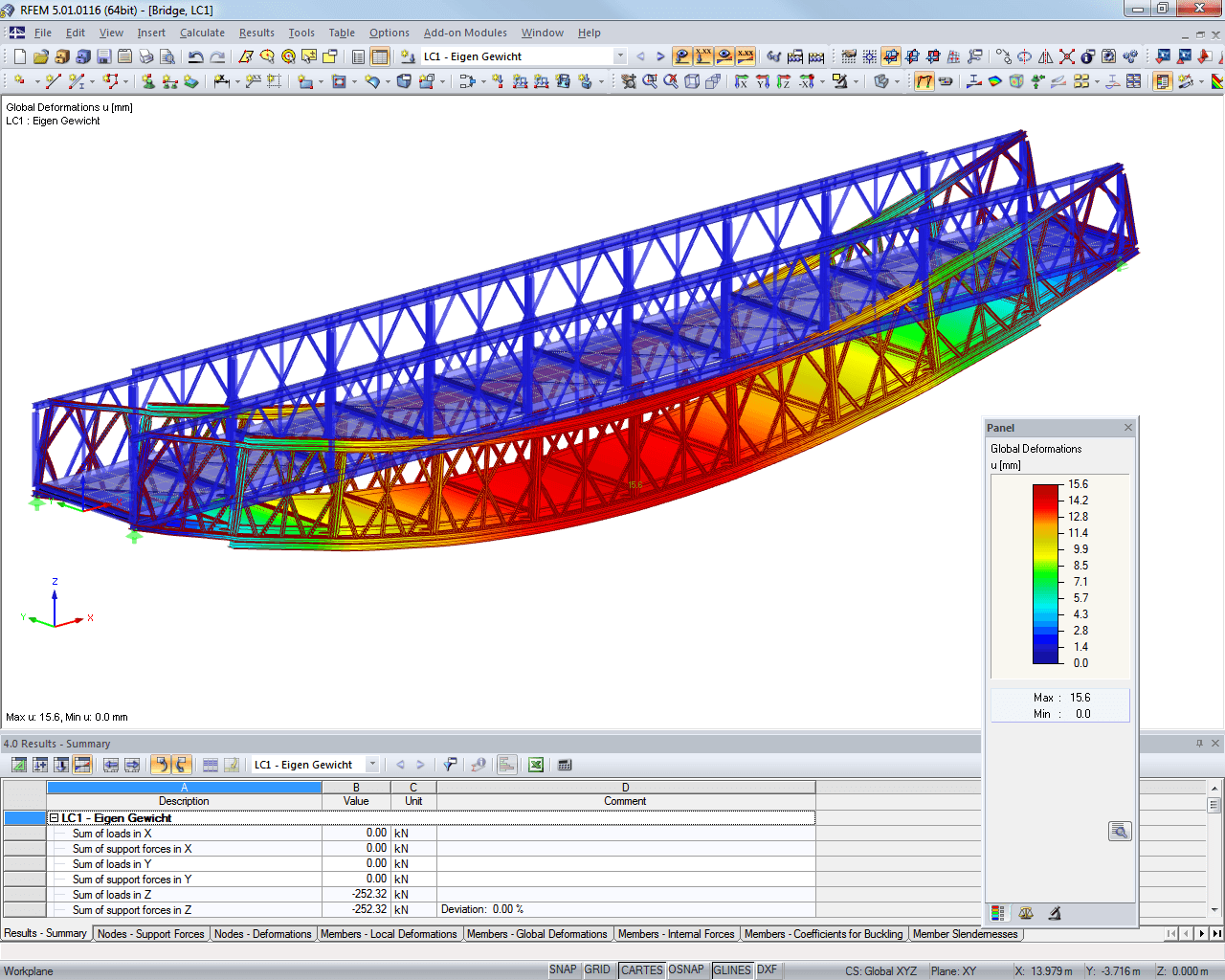 Déformations d’un pont affichées dans RFEM (© Janson Bridging)