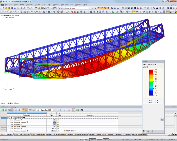 Déformations d’un pont affichées dans RFEM (© Janson Bridging)