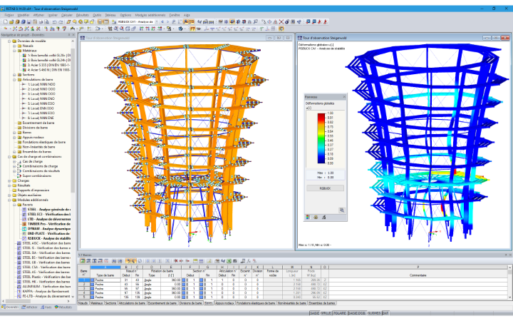 Modèle 3D et mode propre de la tour d’observation dans RSTAB (© WIEHAG GmbH)