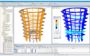 Modèle 3D et mode propre de la tour d’observation dans RSTAB (© WIEHAG GmbH)