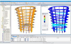 Modèle 3D et mode propre de la tour d’observation dans RSTAB (© WIEHAG GmbH)