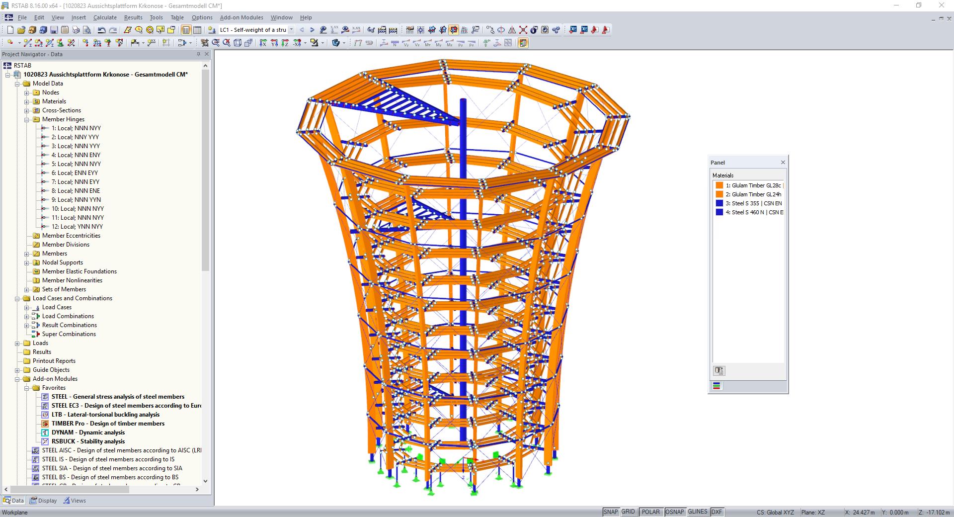 Modèle en 3D de la tour d'observation dans RSTAB (© WIEHAG GmbH)