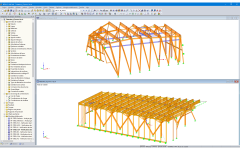 Modèle RFEM de la station amont (en haut) et de la station aval (en bas) (© Indermühle Bauingenieure)