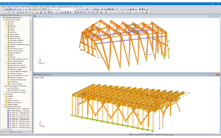 Modèle RFEM de la station amont (en haut) et de la station aval (en bas) (© Indermühle Bauingenieure)