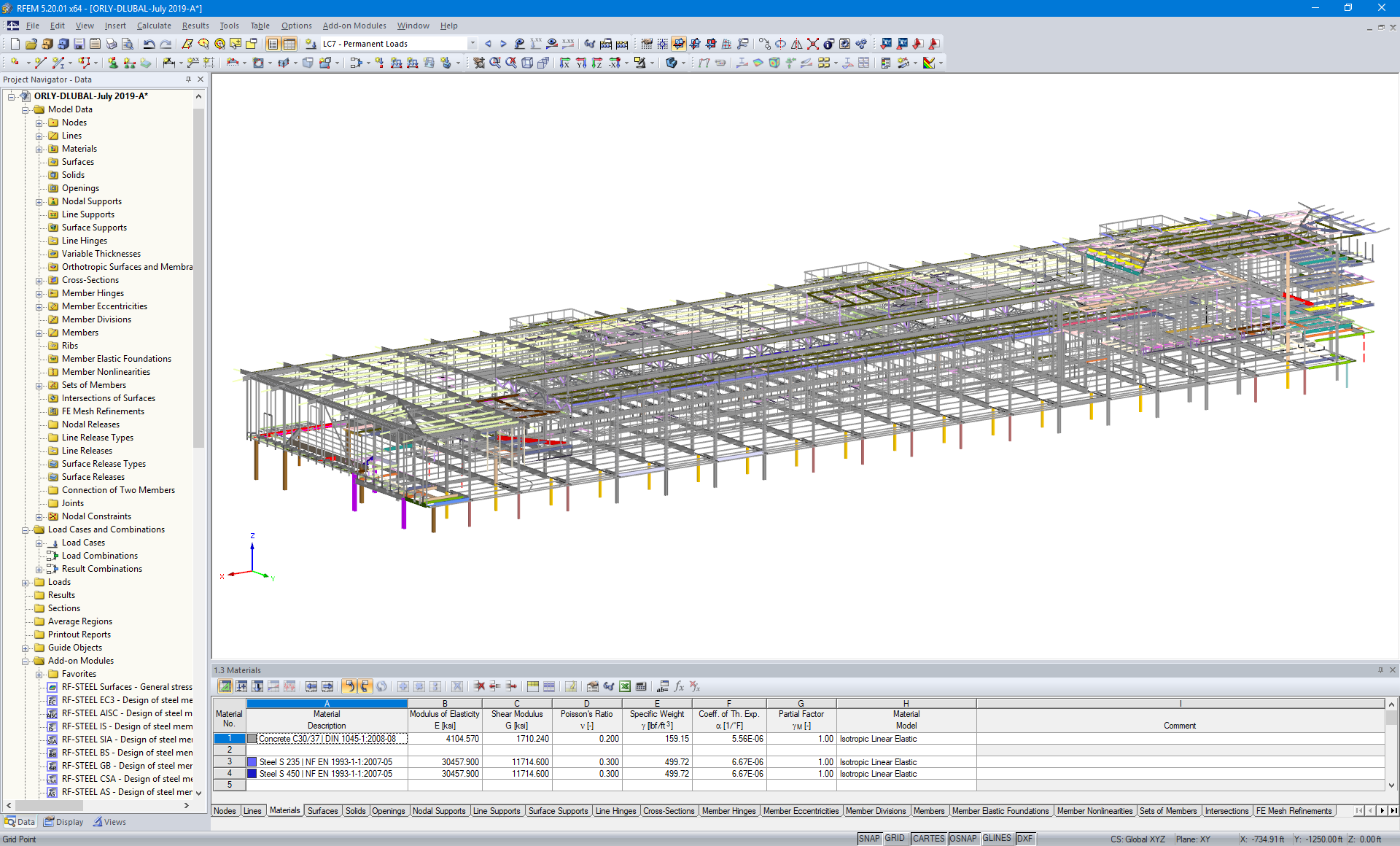 Modèle RFEM de l'extension de l'aéroport Orly Sud, France (© Roux Ingénierie)