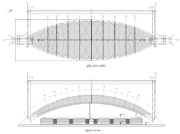 Plan avec vue du dessus (en haut) et coupe transversale du toit (en bas, © FHS Ingeniería Estructural Ltda.)
