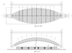 Plan avec vue du dessus (en haut) et coupe transversale du toit (en bas, © FHS Ingeniería Estructural Ltda.)