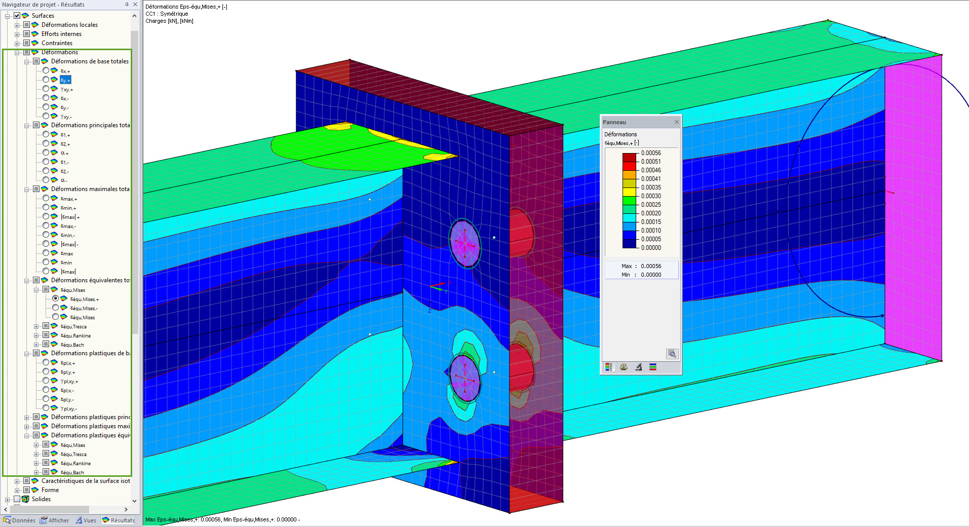 Affichage étendu des déformations surfaciques dans le Navigateur de résultats de RFEM