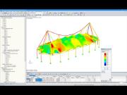 Efforts internes affichés sur le modèle RFEM après la recherche de forme (© www. Leichtonline.com)