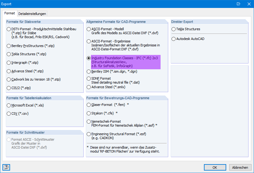 Exportation IFC dans StructuralAnalysisView