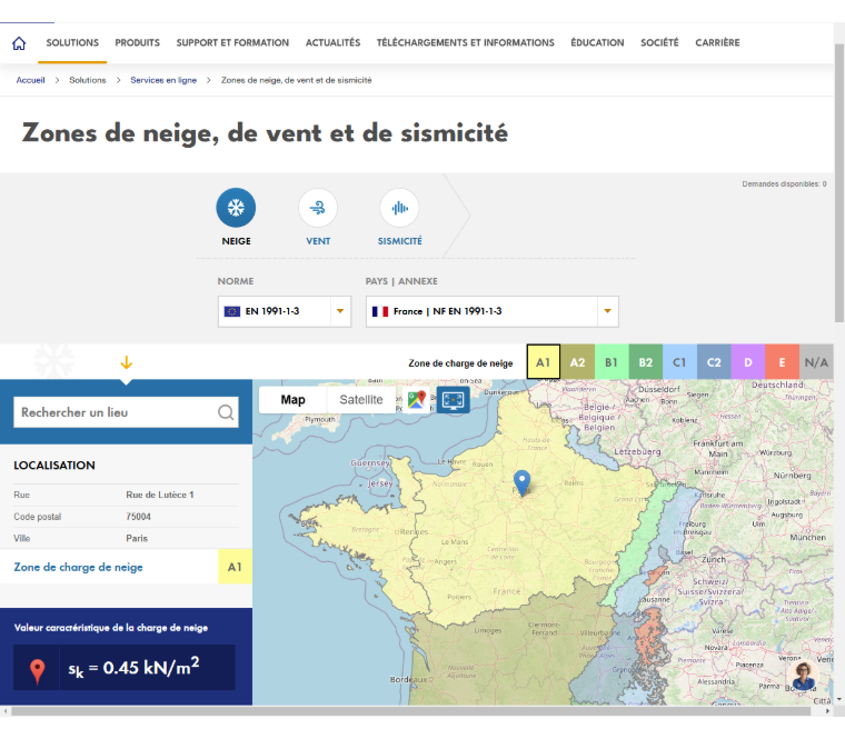 Trouver l’emplacement en France sur Google Maps et déterminer la charge de neige correspondante