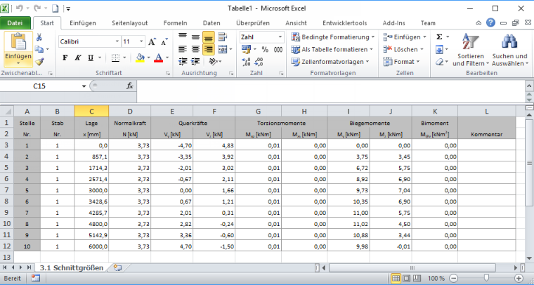 Efforts internes exportés dans Excel