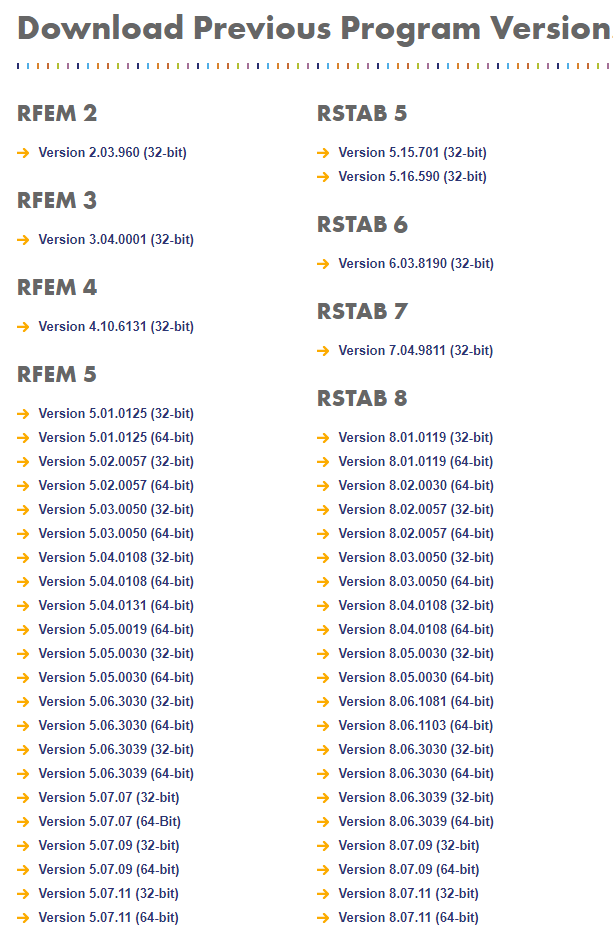 Télécharger les versions antérieures des programmes Dlubal