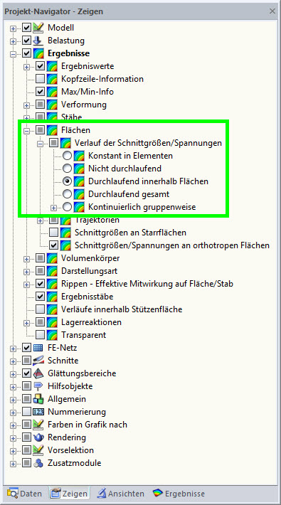 Paramètre pour lisser les efforts internes surfaciques dans RFEM