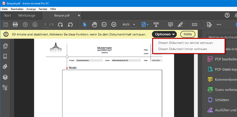 Activation du contenu 3D dans Adobe