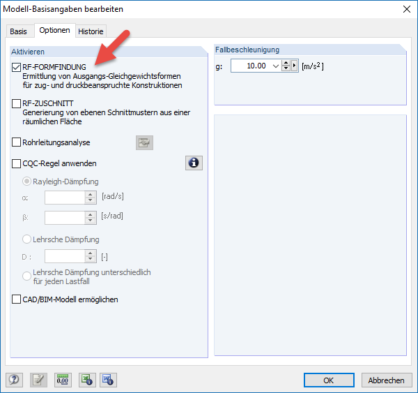 Activation des options de recherche de forme