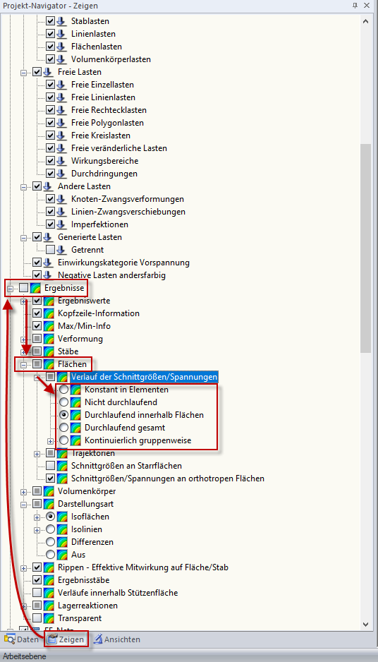 Distribution des efforts internes/contraintes dans RFEM