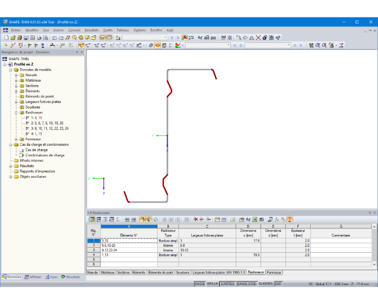 Tableau 1.8 Raidisseurs