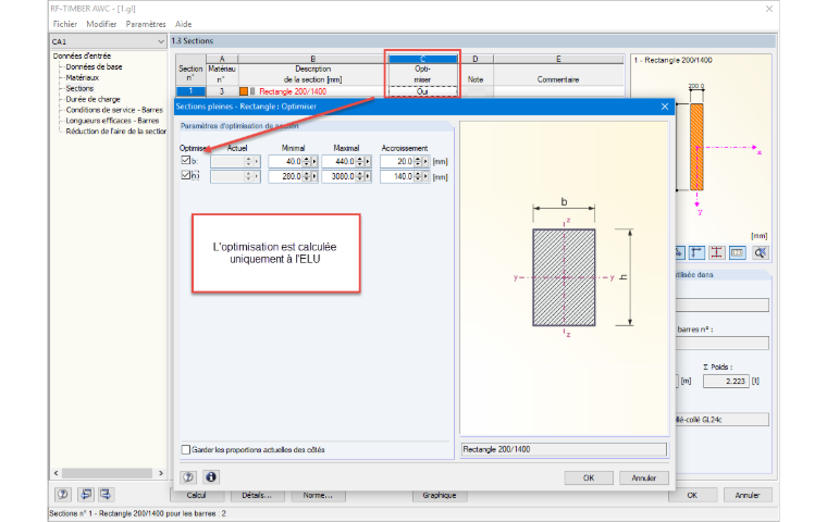 Optimisation d’une section dans RF-/TIMBER AWC