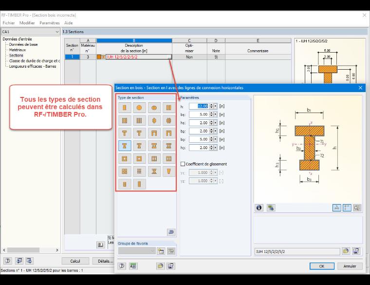 Options de calcul de section dans RF-/TIMBER Pro