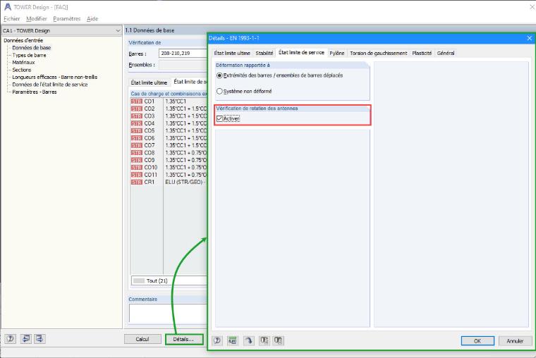 Option de vérification de rotation des antennes