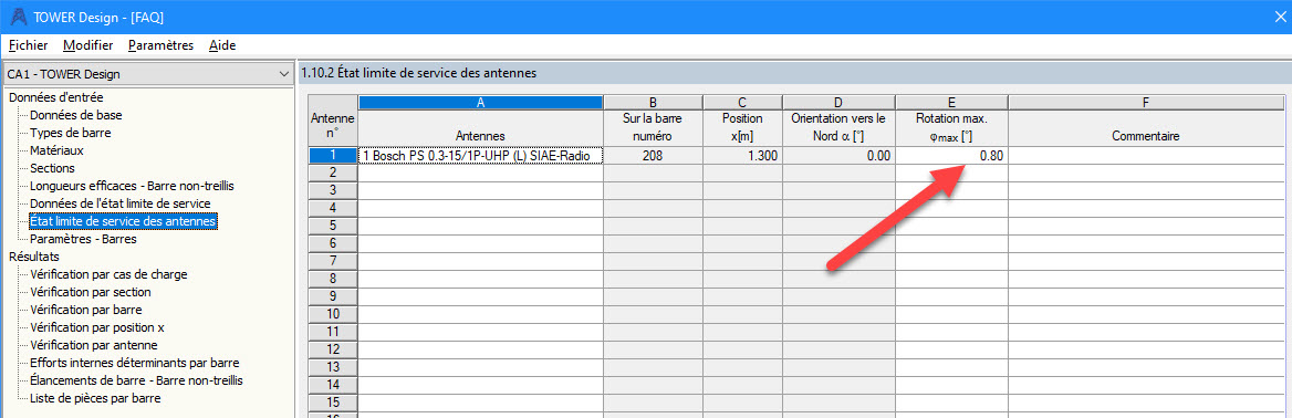 Fenêtre 1.10.2 - État limite de service des antennes