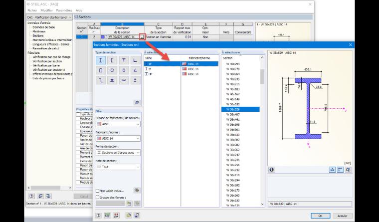 Modification manuelle des sections pour optimisation
