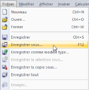 Chemin vers le sous-menu "Enregister sous..."