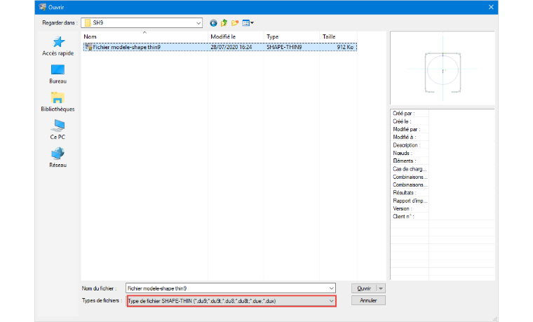 Version 5.22.01 et ultérieures de RFEM : format *.du9 (SHAPE-THIN 9) pris en charge.