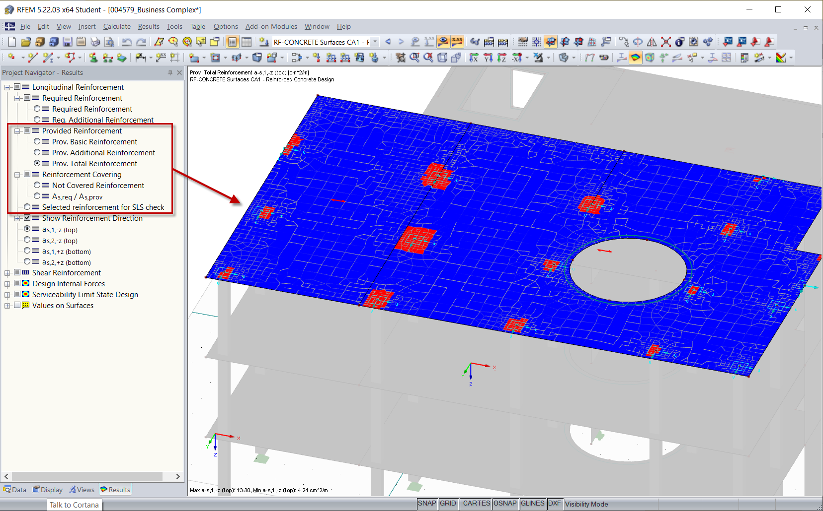 Options dans le navigateur de résultats de RF-CONCRETE Surfaces