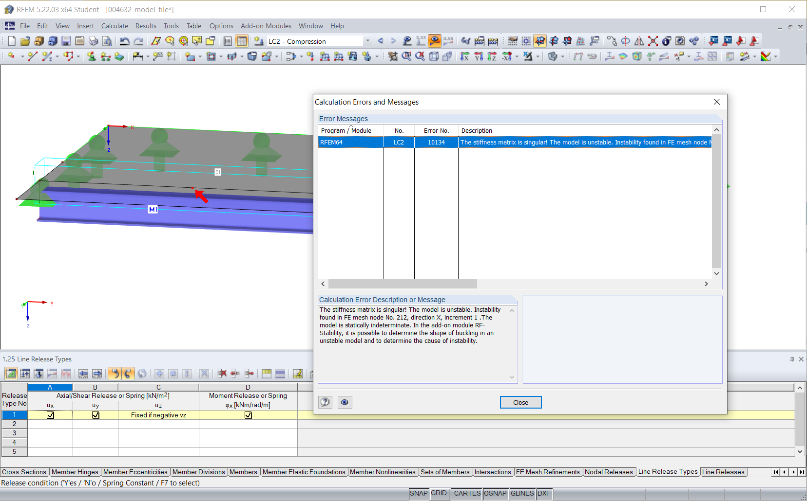 Message d’erreur « La matrice de rigidité est singulière »