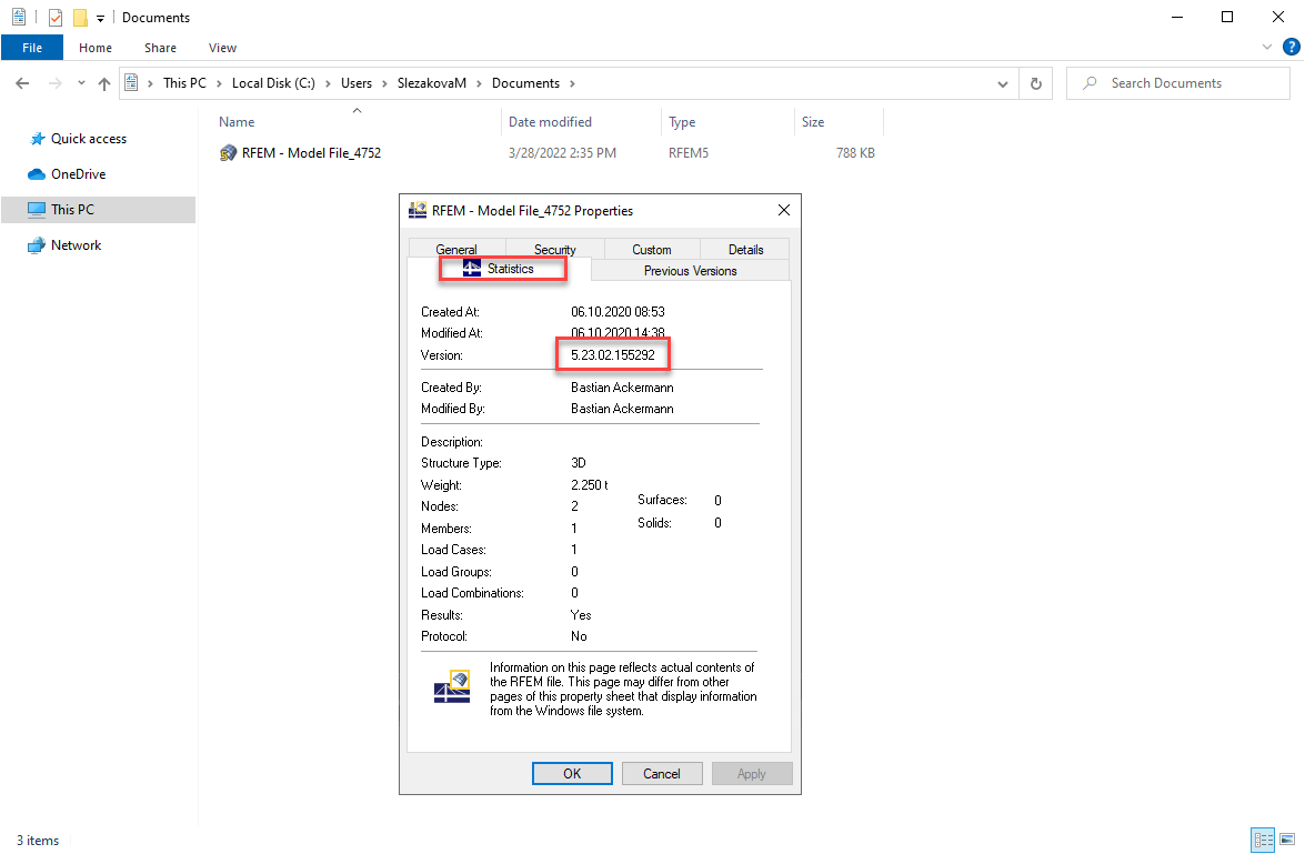 Informations sur la version du programme dans Windows → Propriétés → Statistiques