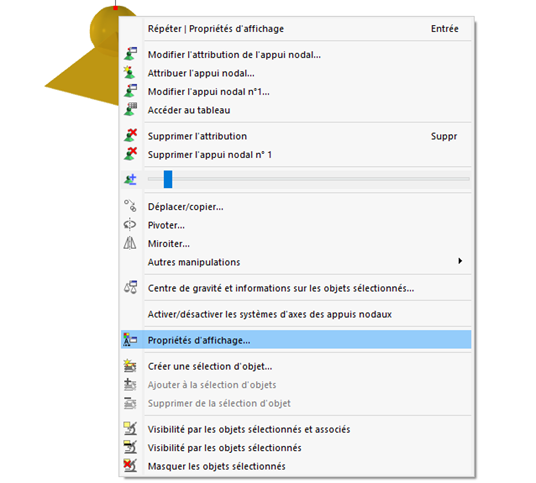 Menu contextuel de l’appui nodal