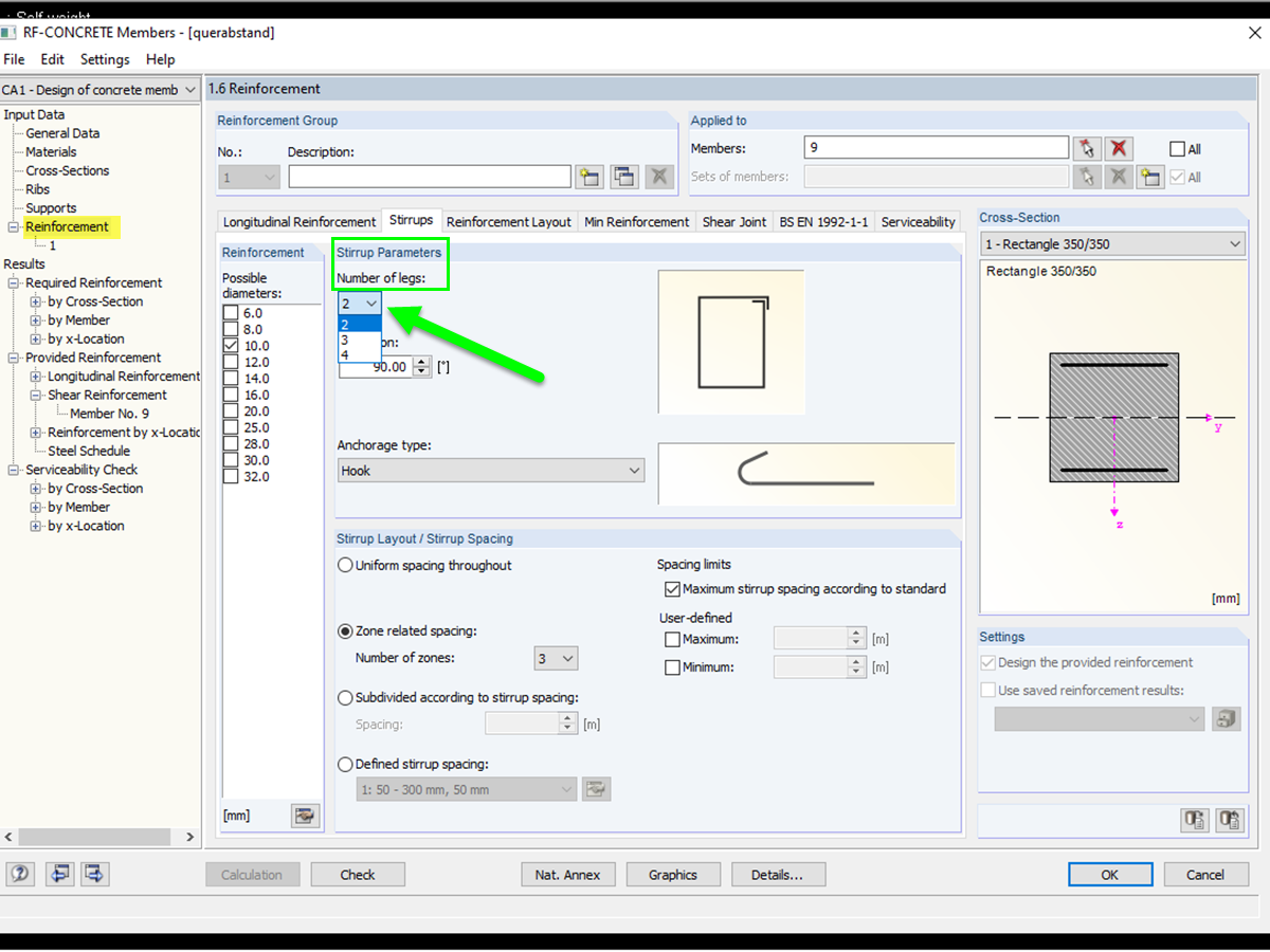 FAQ 005020 | Pourquoi l’avertissement 155 apparait-il suite au calcul des barres en béton armé pour les armatures de cadre existantes ?