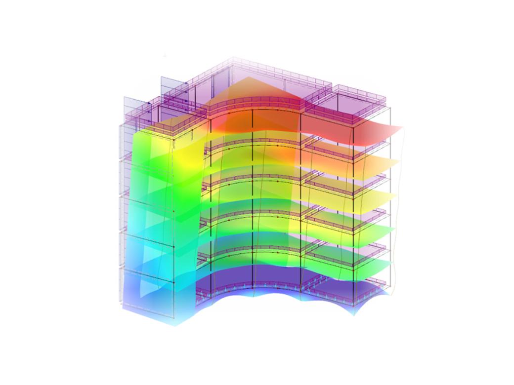 Structure en béton et acier à plusieurs étages modélisée dans RFEM