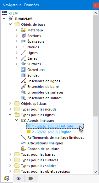 Navigateur avec types d’appuis linéiques prédéfinis