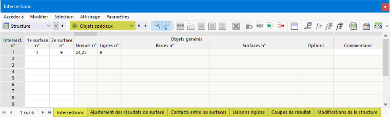 Objets spéciaux dans le tableau