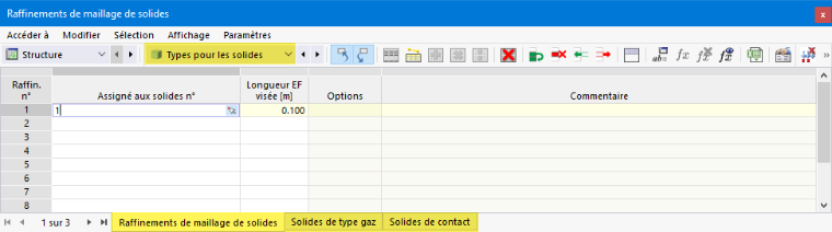 Types pour les solides dans les tableaux