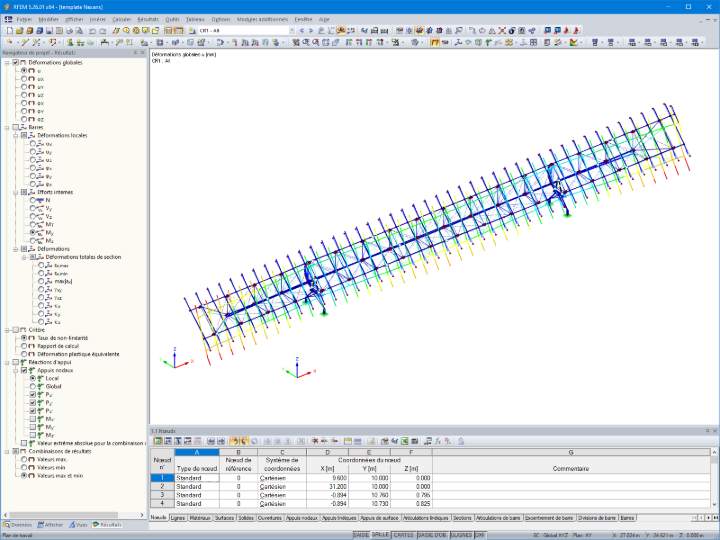 Affichage de la déformation du tracker solaire dans RFEM