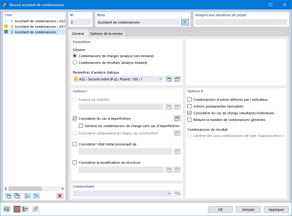 Boite de dialogue « Nouvel assistant de combinaison »