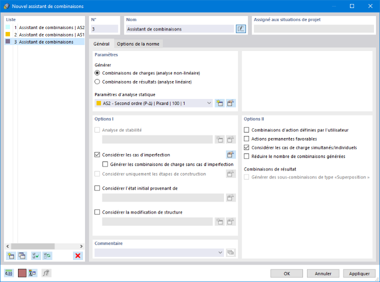 Boite de dialogue « Nouvel assistant de combinaison »