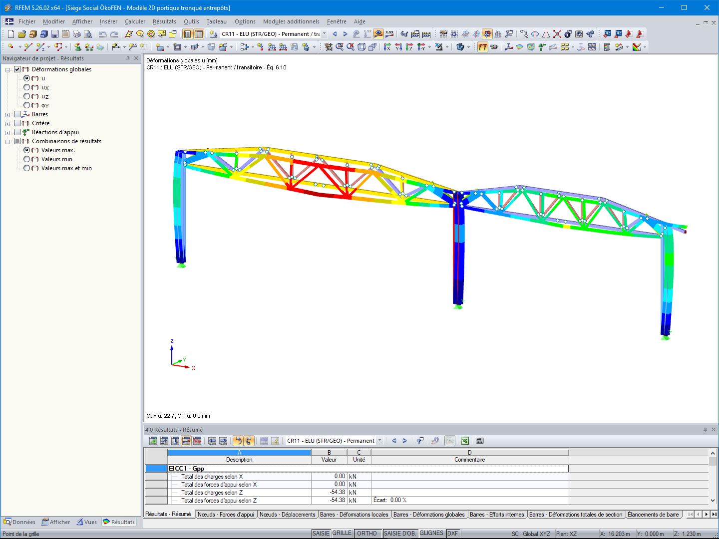 Affichage de la déformation du portique de l'espace de stockage dans RFEM