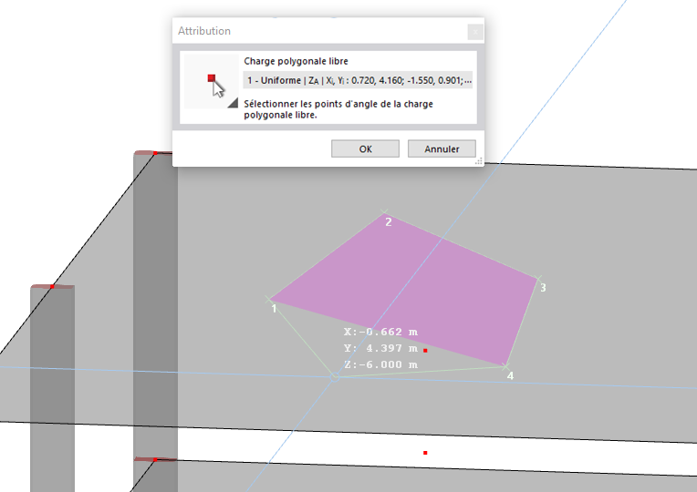 Définition graphique des points d’angle de la charge polygonale libre